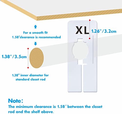 40 Pack Rectangular White Plastic Clothing Size Closet Rack Dividers Hangers, Preprinted in 8 Sizes XXS, XS, S, M, L, XL, XXL, XXXL (2.5”x 5”, Inner Diameter 1.38”) - Image 3