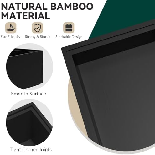 Lixple Bamboo Kitchen Drawer Organizer, 2 Pack, 12" x 6" x 2", Black - Image 5