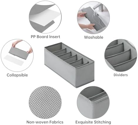 3 Packs Fabric Belt Organizer for Closet and Drawer, Foldable 6 Grids Dresser Drawer Organizers, Belt Tie Holder, Tie Box-Grey - Image 5
