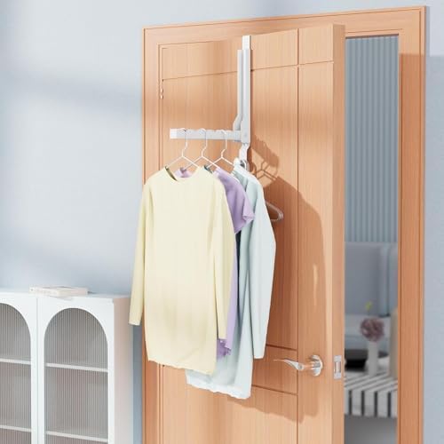 2 Pack Heavy Duty Over the Door Hanger, Compact Foldable Over Door Hook, Portable Compact Over Door Drying Rack for Laundry, Metal Over the Door Clothes Hanger, Rustproof & Waterproof (White) - Image 2