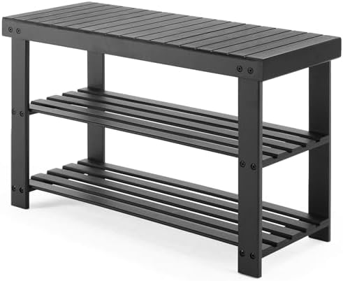 Sweetcrispy 3-Tier Shoe Rack Bench for Entryway, 27 Inches, Black by Sweetcrispy