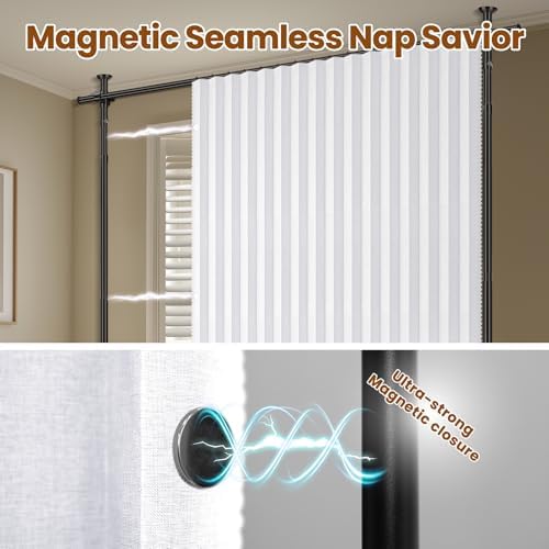 100% Blackout Room Divider Curtains Sets White W100 x L96 in 2 Panels No Drill Curtain Rods(H) 43-120×(W) 35-200 in for Bedroom Privacy Partition Separator - Image 6