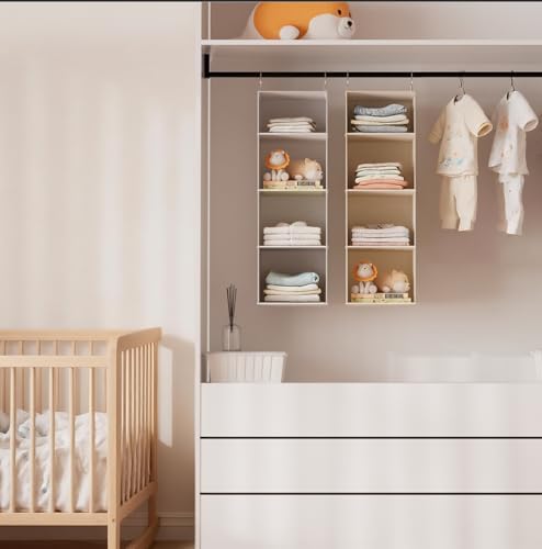Hanging Closet Organizer with Bamboo Shelves - Foldable Closet Storage for Baby Clothes, Towels, Scarves,Space Saving Shelves Organizer (White) - Image 2