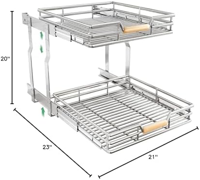 Pull out Cabinet Organizer, 2 Tiers 23"W X 21"D, Heavy Duty Smooth Sliding Under Cabinet Shelves for Pots and Pans, Full-Extension Roll out Drawers, Slide out Organization for Home Kitchen Pantry - Image 2