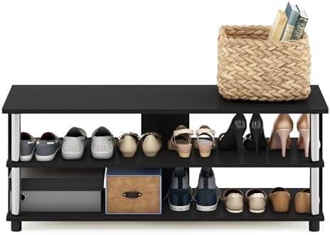 Furinno Turn-N-Tube Shoe Rack, 3-Tier Shoe Organizer, Compact Shoe Storage with Open Shelves and Stainless Steel Tubes, 15.5 x 41.1 x 15.8, for Closet Entryway, Office, Garage, Americano - Image 4