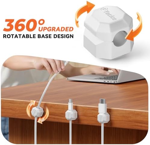 8 Pack Rotatable Cable Clips,Spring Cord Organizer Desk Cable Management Cord Holder Adhesive Phone Charger Cord Clips for Home Office Car Wall Nightstand Accessories White - Image 2