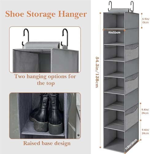 Hanging Shoe Organizer for Closet,8-Shelf Hanging Storage with Side Mesh Pockets,Wider Shelves for Baseball Caps,Clothes (9" W × 11.8" D × 54" H) Grey - Image 3