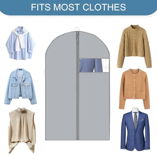 Garment Bag Suit Bag for Storage 40 inch, Washable Suit Cover for T-Shirt, Jacket, Suits, Coats,7 packs,Gray - Image 6