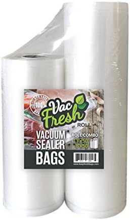Vac Fresh Food Vacuum Sealer Rolls (8" x 50' & 11" x 50', 2 Rolls), 3.5mil VF811C Embossed Food Storage Bags, Vacuum Seal Bags for Meal Prep, Sous Vide Bags for Cooking (100 Feet) by KeepFreshBags