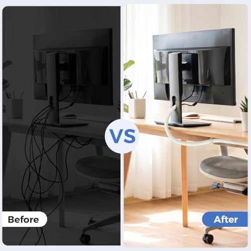 Delamu 10ft - 1/2 inch Cable Sleeve Cord Protector from Pets No Chew, Split-Braided PVC Wire Loom Tubing for Desk Computer USB TV Cord Organizer, Easy Set-up Cable Management Sleeve Kit, White - Image 7