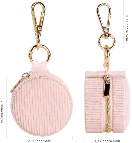 Ring Box & Holder with Keychain, Mini Velvet Jewelry Travel Case, Small Organizer for Earrings Necklaces, Engagement Wedding Couples Gift for Women Bride (Pink) - Image 2