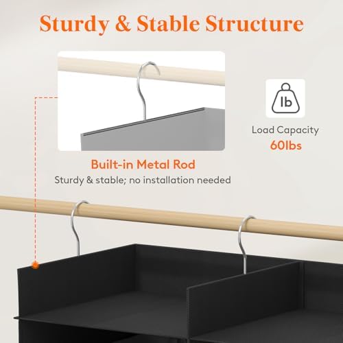 Lifewit 12 Sections Dual-Row Shelf Hanging Closet Storage Organizer, Black - Image 3