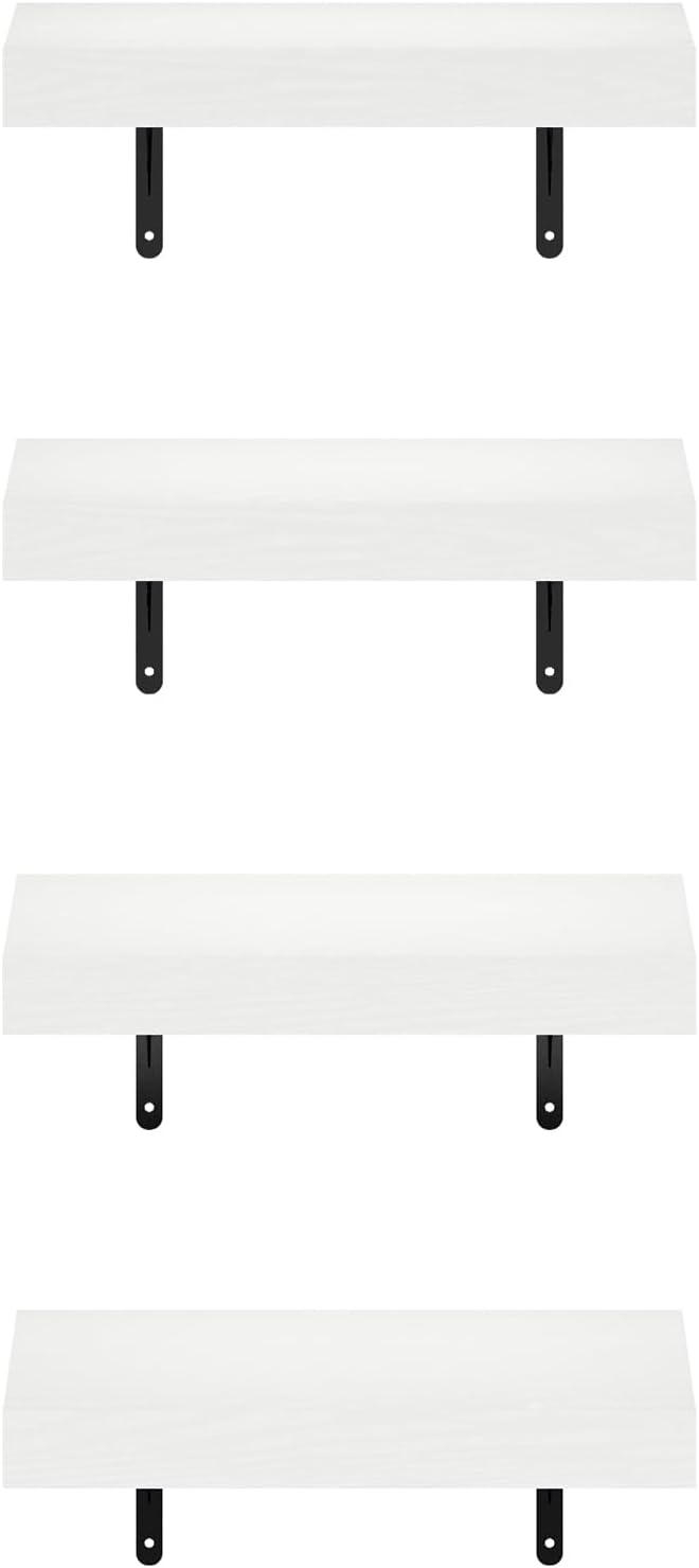 Furinno Tanna Floating Shelves for Wall Set of 4, 15-Inch Wall Shelf, Triple Thick Floating Mounted Shelf, for Bathroom, Home Office, Living Room, White Texture
