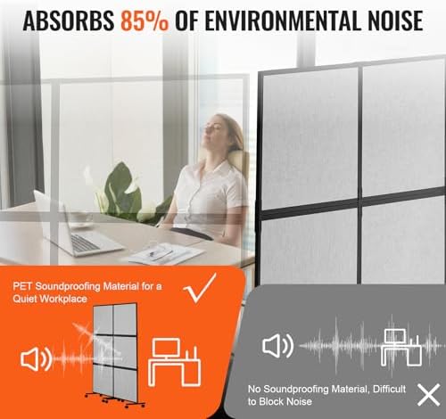 VEVOR Office Divider, 2 Panel Office Partition, Freestanding Office Divider Wall Partition & Privacy Divider Reduce Noise and Room Separation, Light Grey - Image 3