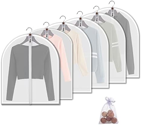 MsKitchen 6 Pack Short Garment Bags (24x32") - Dustproof Covers for Kids Clothes - Durable PEVA Storage Bags with Sturdy Zipper for Dance Costumes, Tops & Folded Pants (Translucent) by MsKitchen