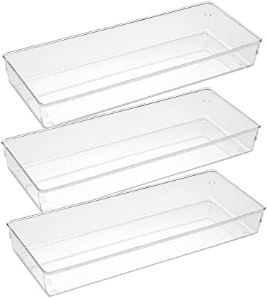 3 Pack Large Clear Plastic Drawer Organizer Tray Cutlery Utensil Makeups Drawer Organizers 15" X 6" by ihomecooker