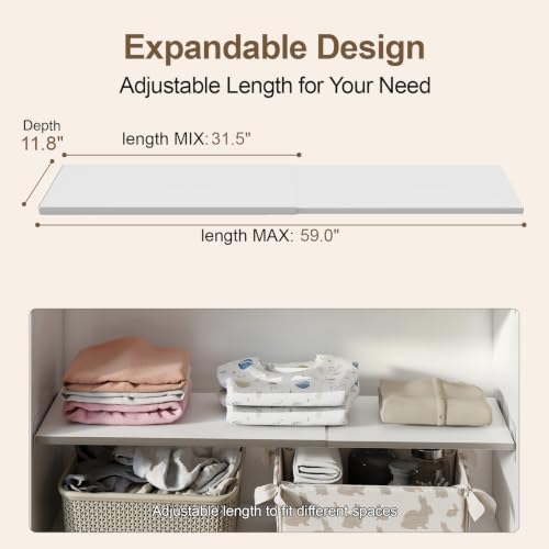 Cream White Adjustable Shelf for Closet (L: 31.5-59.in W：11.81 in) - Image 2