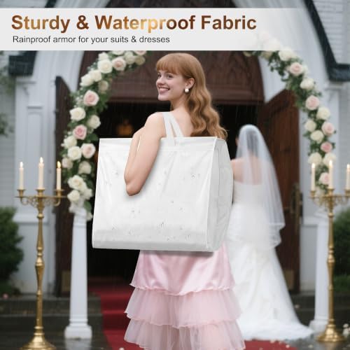 MISSLO 72" Wedding Dress Garment Bag for Travel Waterproof Dress Bags for Gowns Long 4" Gusseted Dresses Protector Bag for Closet Storage Clothing Covers for Hanging Clothes, White - Image 5