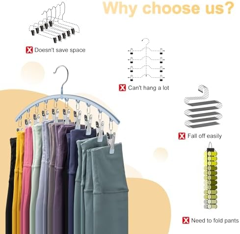 Volnamal Legging Organizer for Closet, Metal Yoga Pants Hanger w/Rubber Coated 2 Pack w/10 Clips Hold 20 Leggings, Hangers Space Saving Hanging Closet Organizer for Closet Organizers and Storage, Blue - Image 3