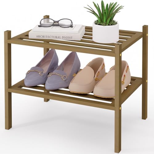 Smiry Bamboo Shoe Rack, 5 Horizontal Slats, 2 Tier - 17.3" Wide, Walnut by Smiry