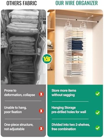 Hanging Closet Organizer, 4 Tier Metal Closet Organizers and Storage with 4 Hanging Hooks 4 S-Hooks for Wardrobe Laundry Room, Wire Storage Shelf for Clothes Sweaters Pants (White) - Image 5