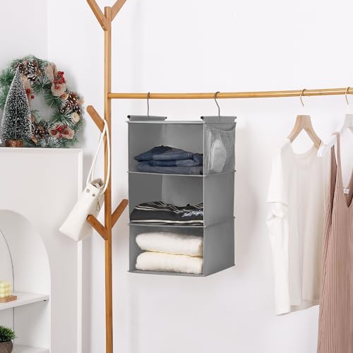 MAX Houser 3 Tier Shelf Hanging Closet Organizer, Space Saver,Closet Hanging Shelf with 2 Sturdy Hooks for Storage, Foldable (Grey) - Image 6