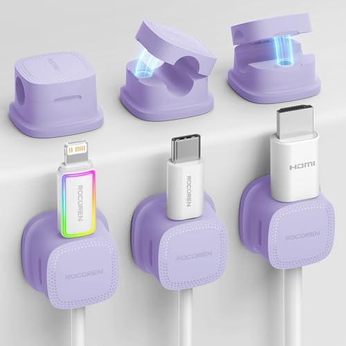 Rocoren 6‑Pack Magnetic 1s‑Lock Adhesive Cable Clips Cord Organizer by Rocoren