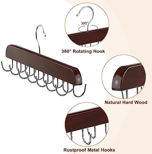 Belt Hanger for Closet, Sturdy Wood Belt Rack Closet Accessories with 14 Hooks Belt Organizer for Closet Organizers and Storage Max 42 Belts-Mahogany 2 Pack - Image 3