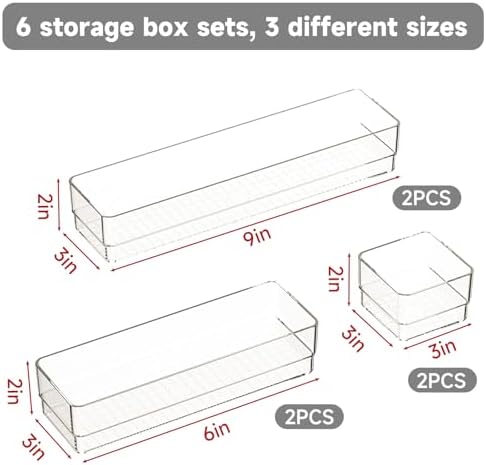 6 PCS Clear Plastic Drawer Organizer Set, 2 Sizes Acrylic Drawer Storage Trays Non Slip Storage Bins for Makeup, Jewelry, Gadgets for Kitchen, Bedroom, Bathroom, Office - Image 2