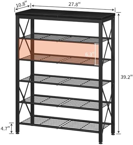 6-Tier Shoe Rack, Metal Shoe Stand with Wooden Top & 4 X Frames, Holds up to 24 Pairs, Sturdy Shoe Shelf for Entryway Closet Garage, Black - Image 3