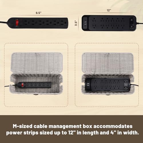 Cable Management Box, Cord Organizer with Lid & Cable Ties - Gray, M - Image 4