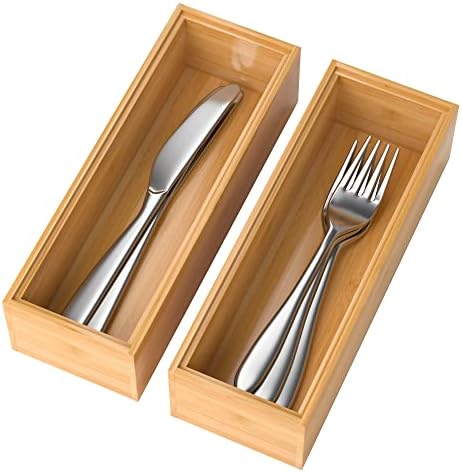 Lixple Bamboo Kitchen Drawer Organizer, 2 Pack, 9" x 3" x 2" by Lixple