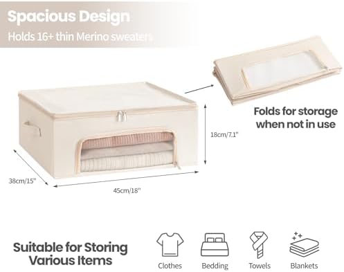 2-Pack Cashmere Sweater Storage Bags for Wool with Cedar Blocks, Ivory - Image 3
