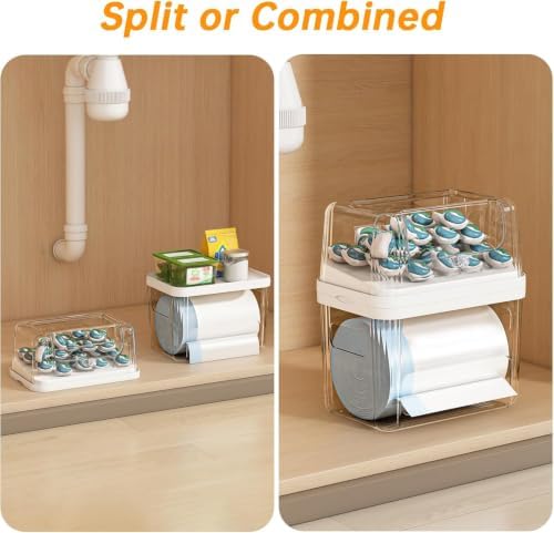 Trash Bag and Laundry pods Dispenser, 3-in-1 Clear Under Sink Organizer, Dishwasher Pod Storage Container, Stackable Kitchen Cabinet Storage Box Fits 13/30/33 Gallon Garbage Bags - Image 6