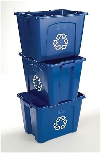 Rubbermaid Commercial Products, Recycling Bin/Box, Stackable, 14 GAL, Blue, for Indoors/Outdoors/Garages/Homes/Commercial Facilities