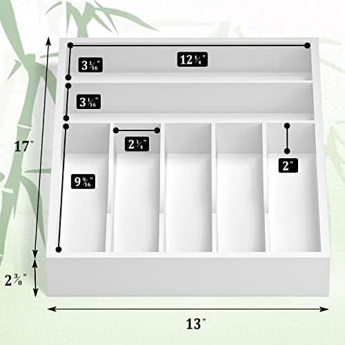 Utensil Organizer Silverware Drawer Organizer - 7 Slots Bamboo Cutlery Organizer Multi-Purpose Silverware Divider for Kitchen Flatware, Hair Accessories, Repair Tools, Art Set W13”x L17” (White) - Image 4