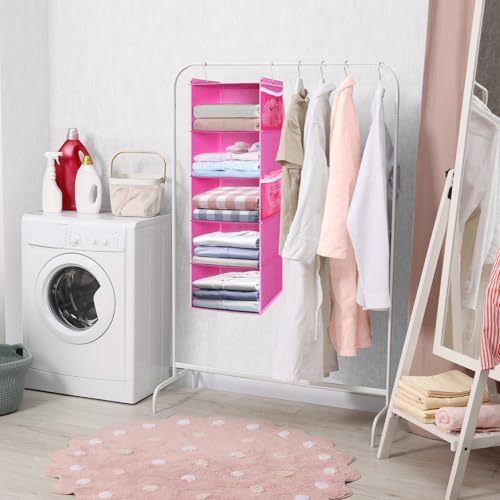 MAX Houser 5-Shelf Hanging Closet Organizer, Hanging Storage Shelves with 4 Side Pockets Space-Saving for Bedroom, Foldable (Pink) - Image 5
