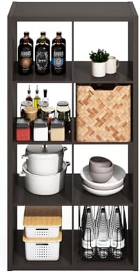 Furinno HERMITE 8-Cube Kitchen Island, Extra Thick Coffee Bar, Dark Oak - Image 4