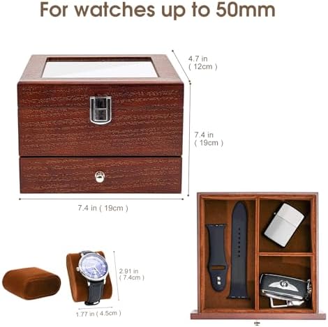 ProCase 6 Slots Lacquered Finish Wooden Watch Box for Men, Men’s Watch Organizer with Glass Top, 2-Tier Display Case for Wristwatch Storage, Valentine’s Day Gift for Him, Father’s Day Gift -Espresso - Image 4