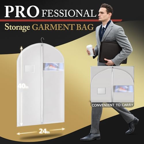 Hleelomi 1 Pack 40-in Garment Bag for Hanging Clothes Suit Bag White - Image 4