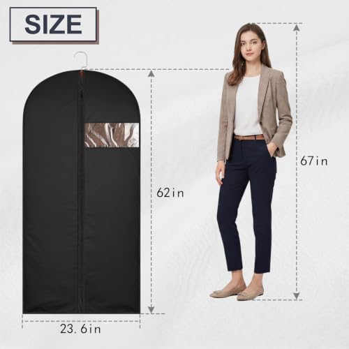 62Inch Garment Bags Covers,Black Hanging Clothes Bag, Suit Cover Bags with Clear Window for Hanging Closet Clothes Storage and Travel (Black, 62 inch) - Image 2