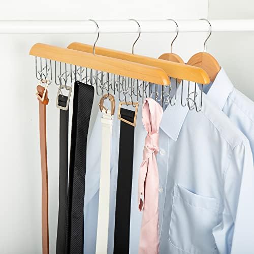 Amazon Basics Wooden Belt Hanger Closet Organizer, Multifunctional, Smooth Finish, Natural, 2-Pack - Image 6