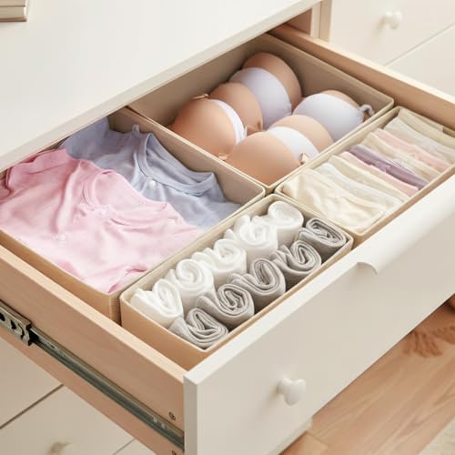 Drawer Organizer for Clothes & Underwear Light Grey - 10 Pack Foldable Fabric Storage Bins for Nursery, Bra Sock Organizer for Dresser Baby Clothes Organizer Set - Image 4