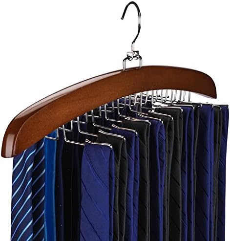 Tie Rack Tie Hanger 24 Hooks Wooden, Tank Top Hanger,Belt Organizer for Closet,with Upgraded 360°Rotating, Belts Scarves Accessories for Bras,Tank Tops,Camisoles… by Uilmart