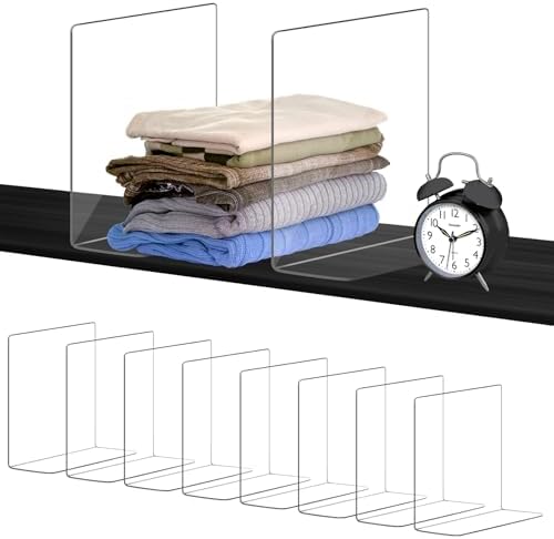 OKPOW Shelf Dividers for Closet Organizer: 12 Inch Tall Acrylic Clear Closets Organization Storage for Sweater Clothes Bag Purse Towel - 12 Pack Adjustable Plastic Vertical Separators for Wood Cabinet by OKPOW