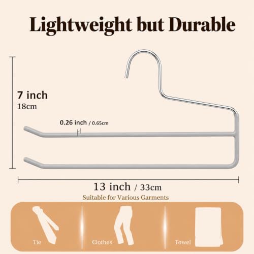 Pants Hangers for Closet, Open Ended 2 Tier Hanger with Space Saving Dual Layer Design, Non Slip PVC Coated Metal Construction, Closet Storage Solution for Pants, 10 Pack, Gray - Image 2
