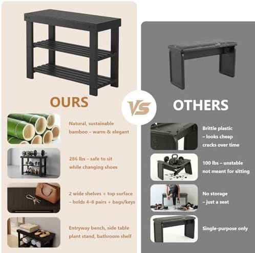 Sweetcrispy 3-Tier Shoe Rack Bench for Entryway, 27 Inches, Black - Image 6