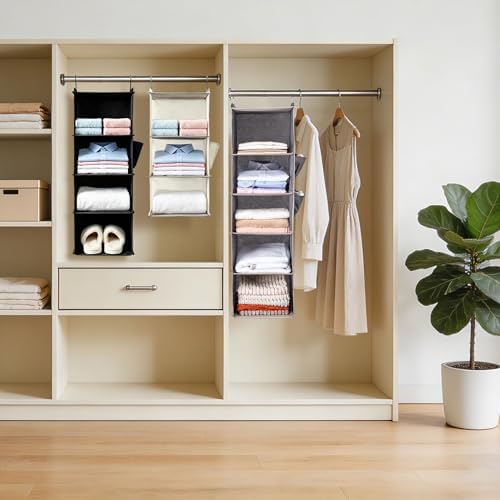 Hanging Closet Organizer and Shelves,4 Shelves with 1 Side Pockets (Beige) - Image 7