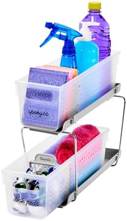 madesmart Mini 2-Tier Organizer, Multi-Purpose Slide-Out Storage with Handles and Dividers for Home and Bath, Frost by madesmart%C2%AE