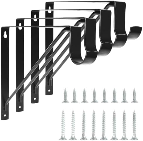 4 Pack Heavy Duty Closet Shelf & Rod Brackets, Wall Mounted Closet Shelf Brackets, 11 x 10.2 Inch Closet Shelf Brackets with Rod Support, Black by KOVOSCH